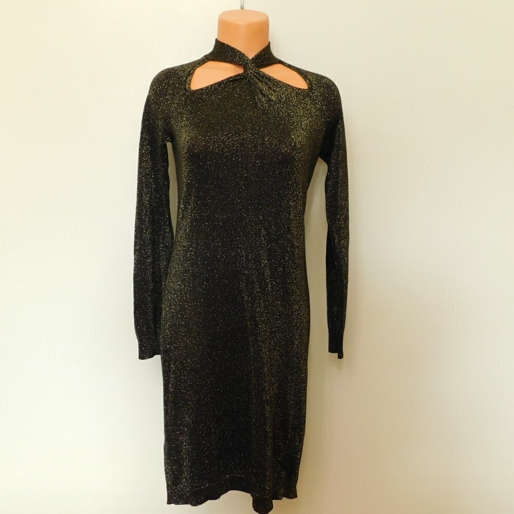 A95 Michael Kors Twist-neck Metallic Sweaterdress - Picture 2 of 4